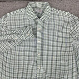 Thomas Mason Mens Button Down Shirt Checkered Blue Green Woven In‎ Italy Dress